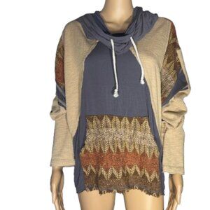 POL Women's Multicolor Cowl Neck Hooded Sweater Size Medium